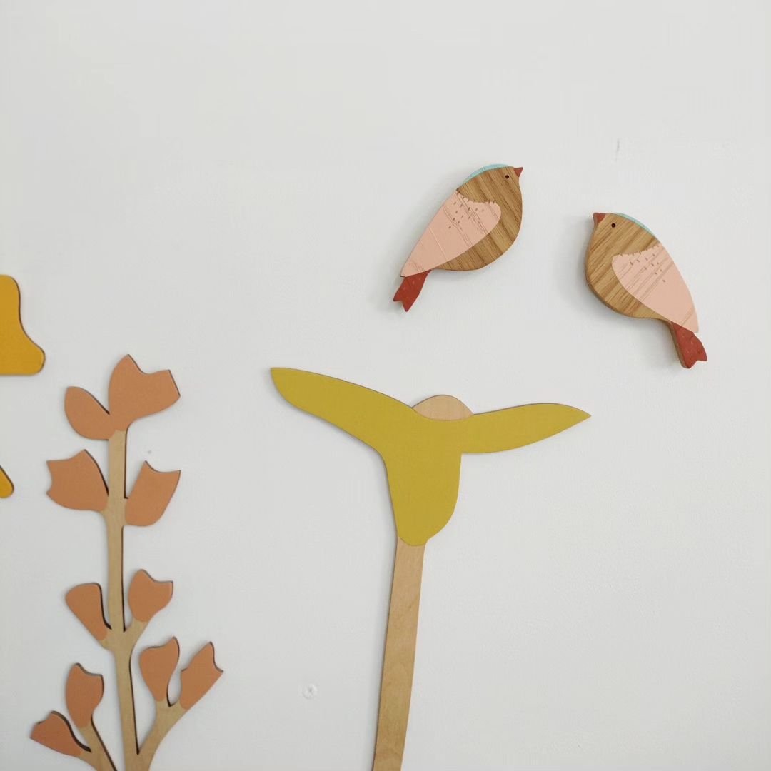 Birds among the flowers!
These are my Redstart wall birds pair perched alongside some of my extra, extra large wooden flowers!
Come and see them at my open studio in a few weeks time - along with my full range of wooden homewares &amp; jewellery prod