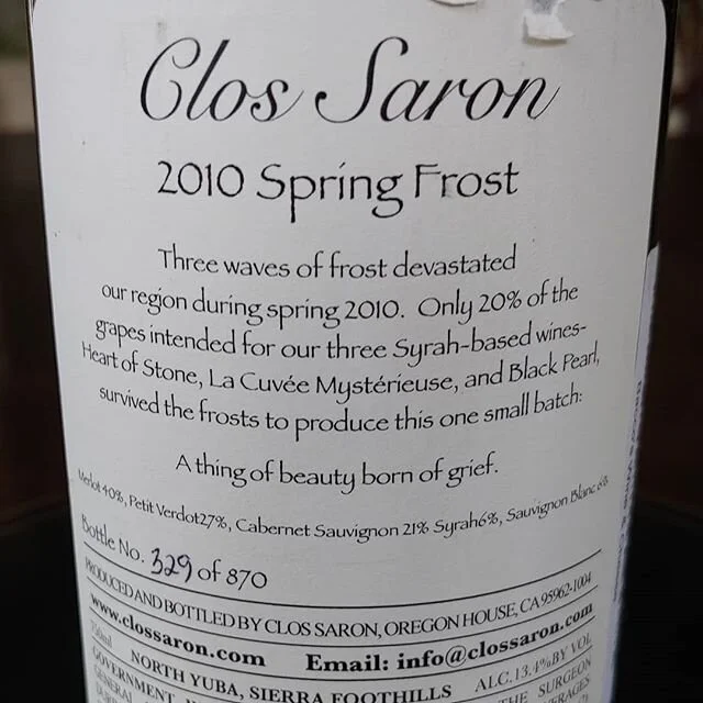 "A thing of beauty born of grief"...thoughtful wine. Last bottle, beautiful and young. Enjoyed it immensely, top wine treat. #findmethatwine #clossaron #sierrafoothills #sustainablefarming