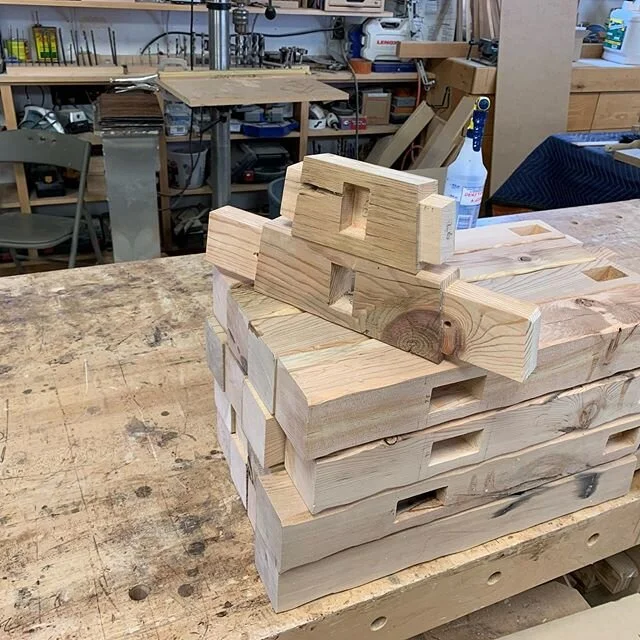 More rustic furnishings for some custom dining table seating. Process photos of four rustic benches.  #mortiseandtenon#reclaimedfir#cattleshed#custombenches#customfurniture#reclaimedroofing#madeinmontana#newlifeforoldwood