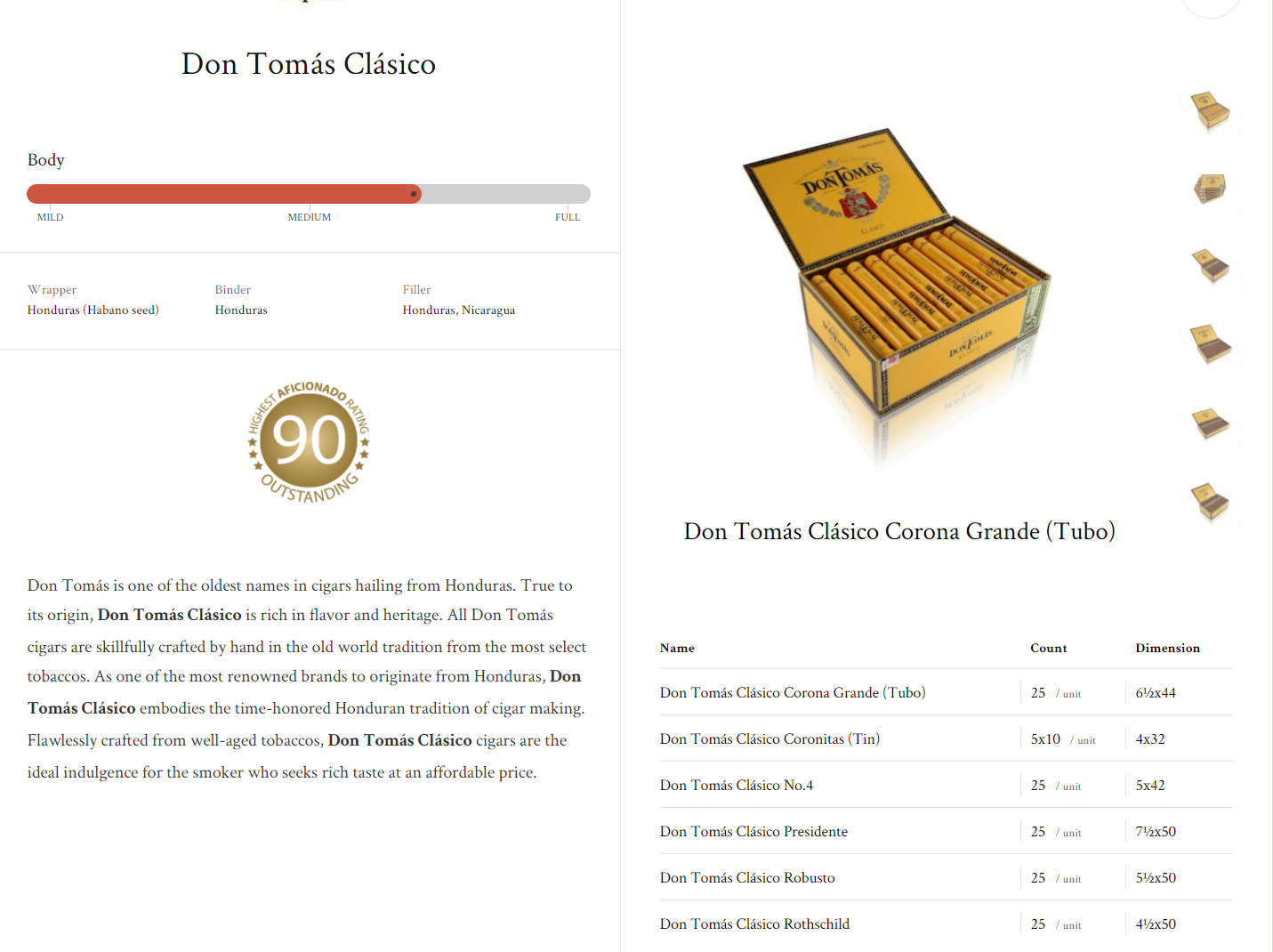 Don Tomás Clásico Corona Grande (Tubo); N0.4; Predidente; Robusto; Rothschild