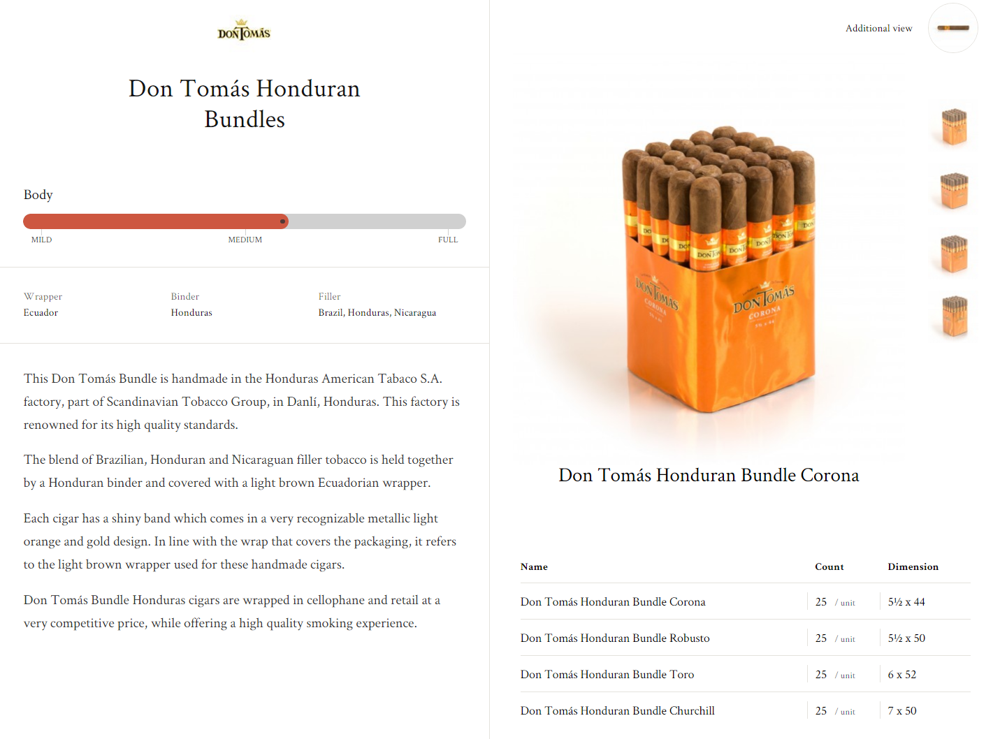 Don Tomás Honduran Bundle Corona,Robusto,Toro,Churchill
