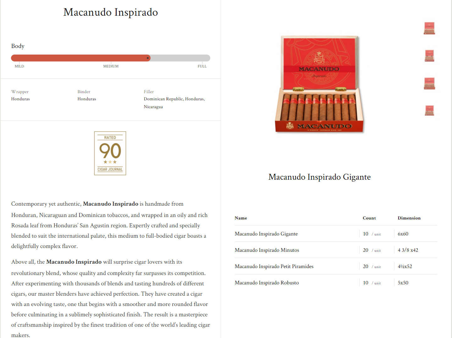 Macanudo Inspirado Gigante; Minutos; Petit Piramides; Robusto