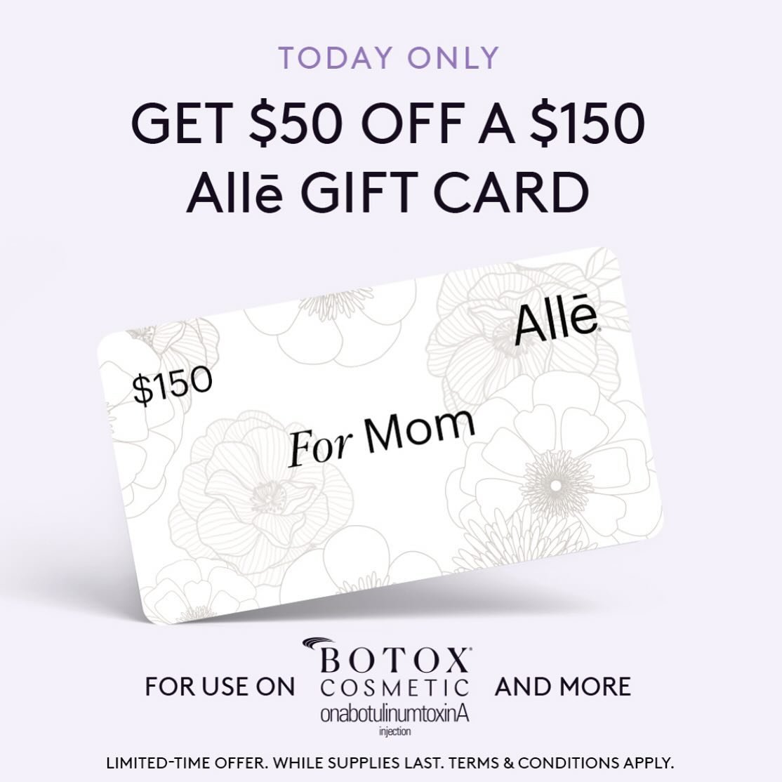 #treatyourself to the #mothersday #gift you really want! #freemoney in your #alle to use toward #botox #coolsculpting #juvederm #skinvive #diamondglow and more! #todayonly in your #allerewards get a $50 off #giftcards ! This goes live at noon and we 