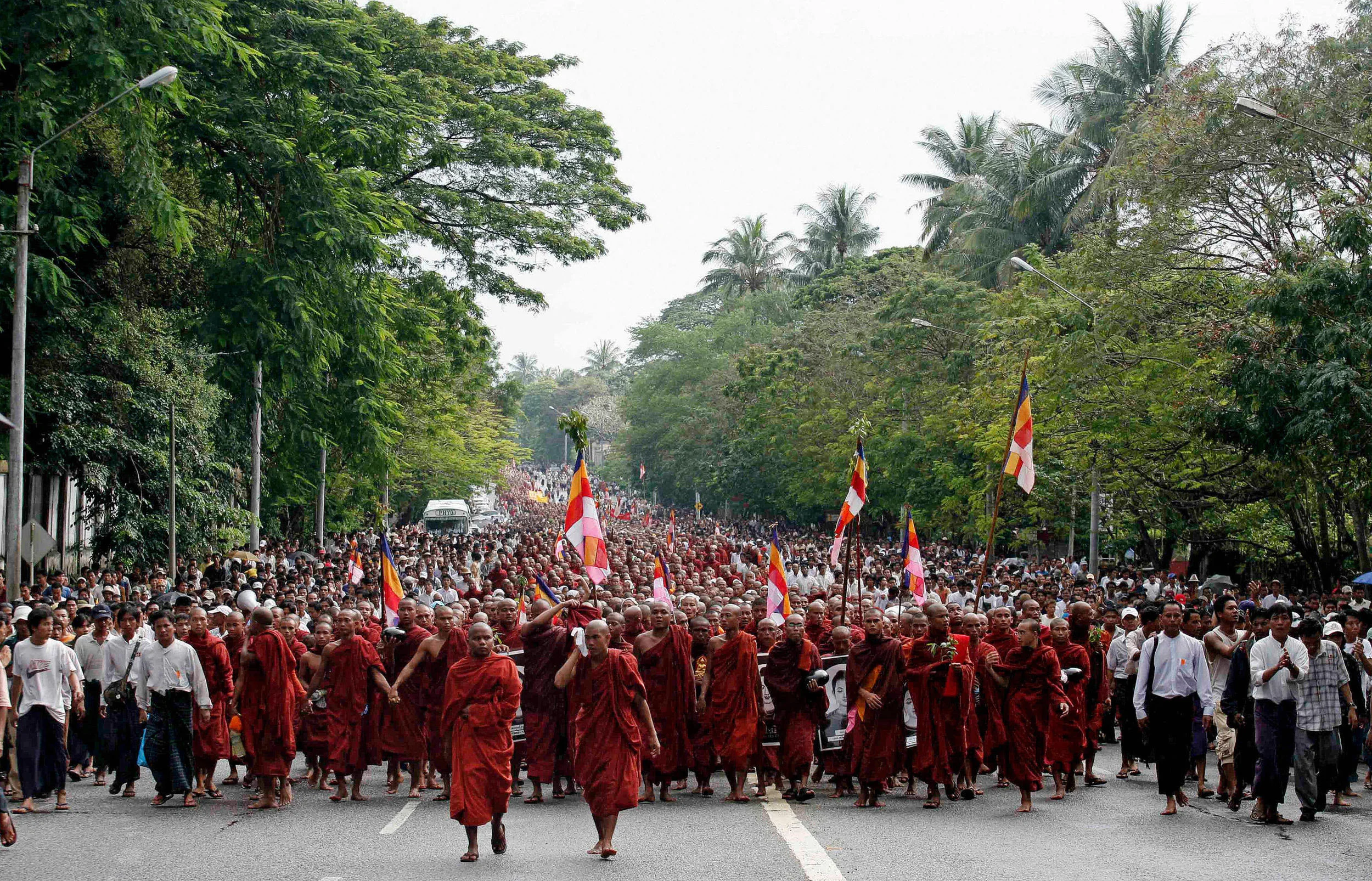 Thousands of Buddhist monks took part in Burma's Saffron Revolution (2007)
