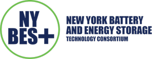 Logo of New York Battery and Energy Storage Technology Consortium with blue and green text and circle design.