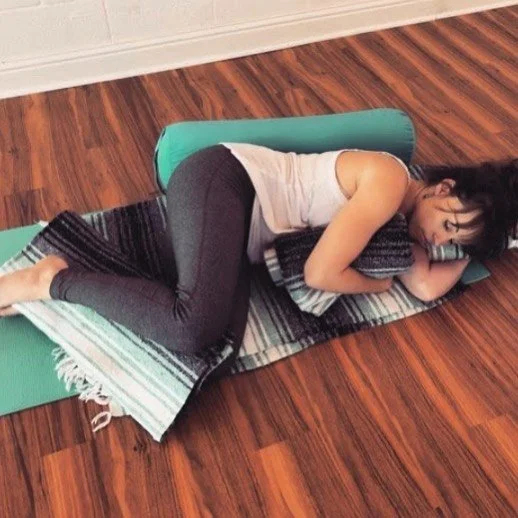 Parsva Gharbhasana: side fetal or fetus in the womb. You may not remember but your body does. #restorativeyoga 

Your nervous system is made up of: 

SNS- sympathetic nervous system (fight or flight response) 
PNS- parasympathetic nervous system (res