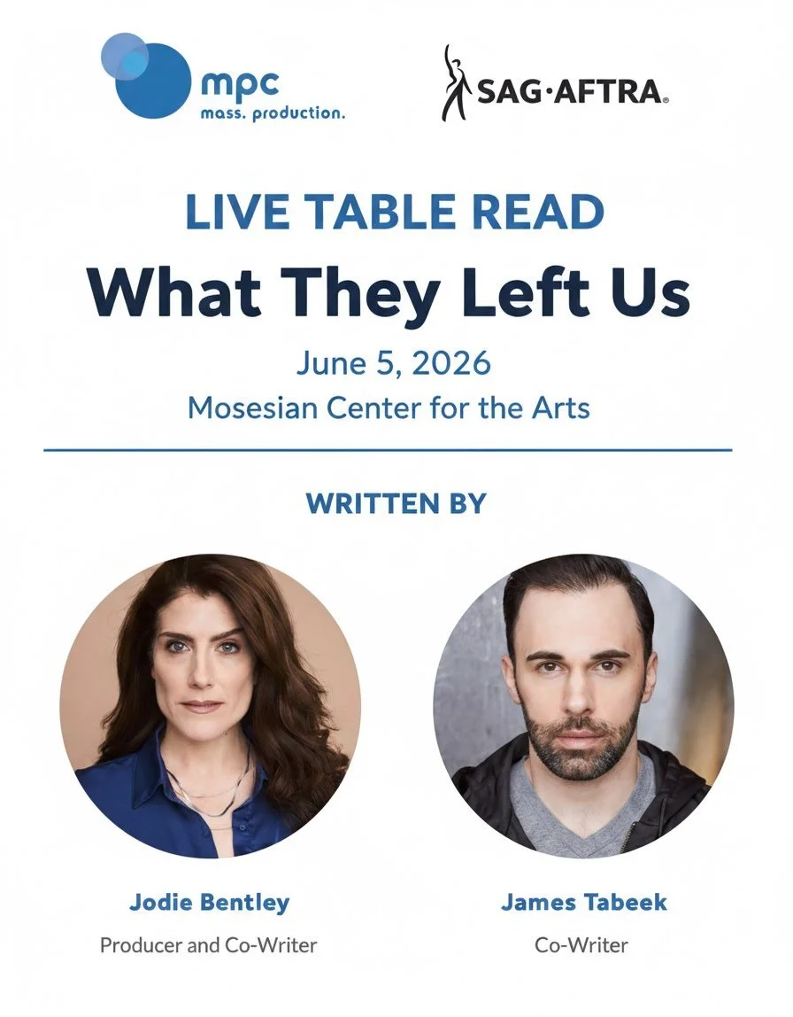 Join MPC and @SAGAFTRA New England for a special live table read of the award-winning feature screenplay WHAT THEY LEFT US by @JodieBentley and @JamesTabeek.

The evening features 14 performers bringing the screenplay to life, followed by a conversat