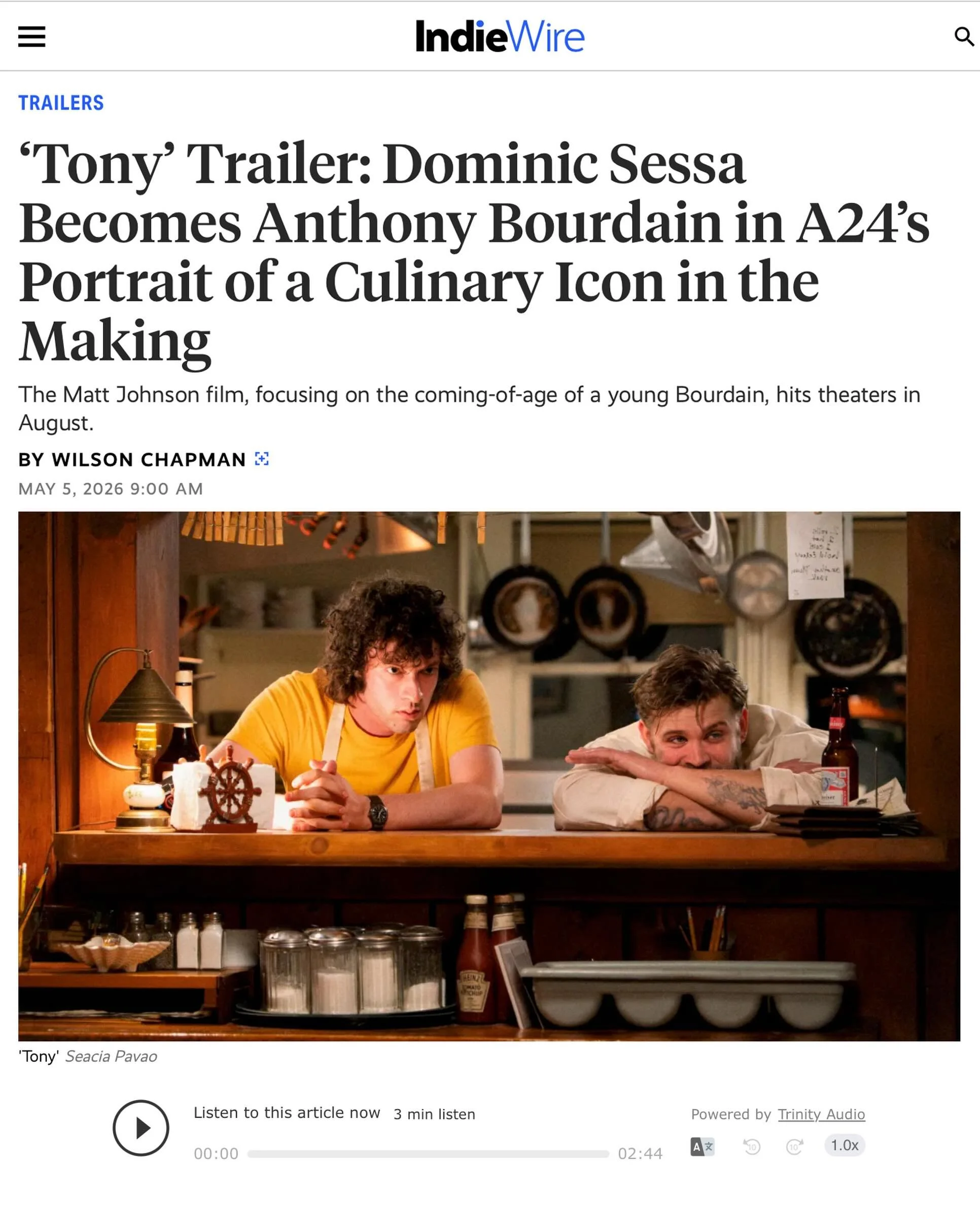🎬 The trailer for @A24&rsquo;s TONY dropped today! 

Filmed right here on the Cape last summer. Massachusetts native Dominic Sessa stars as a 19 year old Anthony Bourdain stumbling into a Provincetown kitchen in 1975. In theaters this August.

https