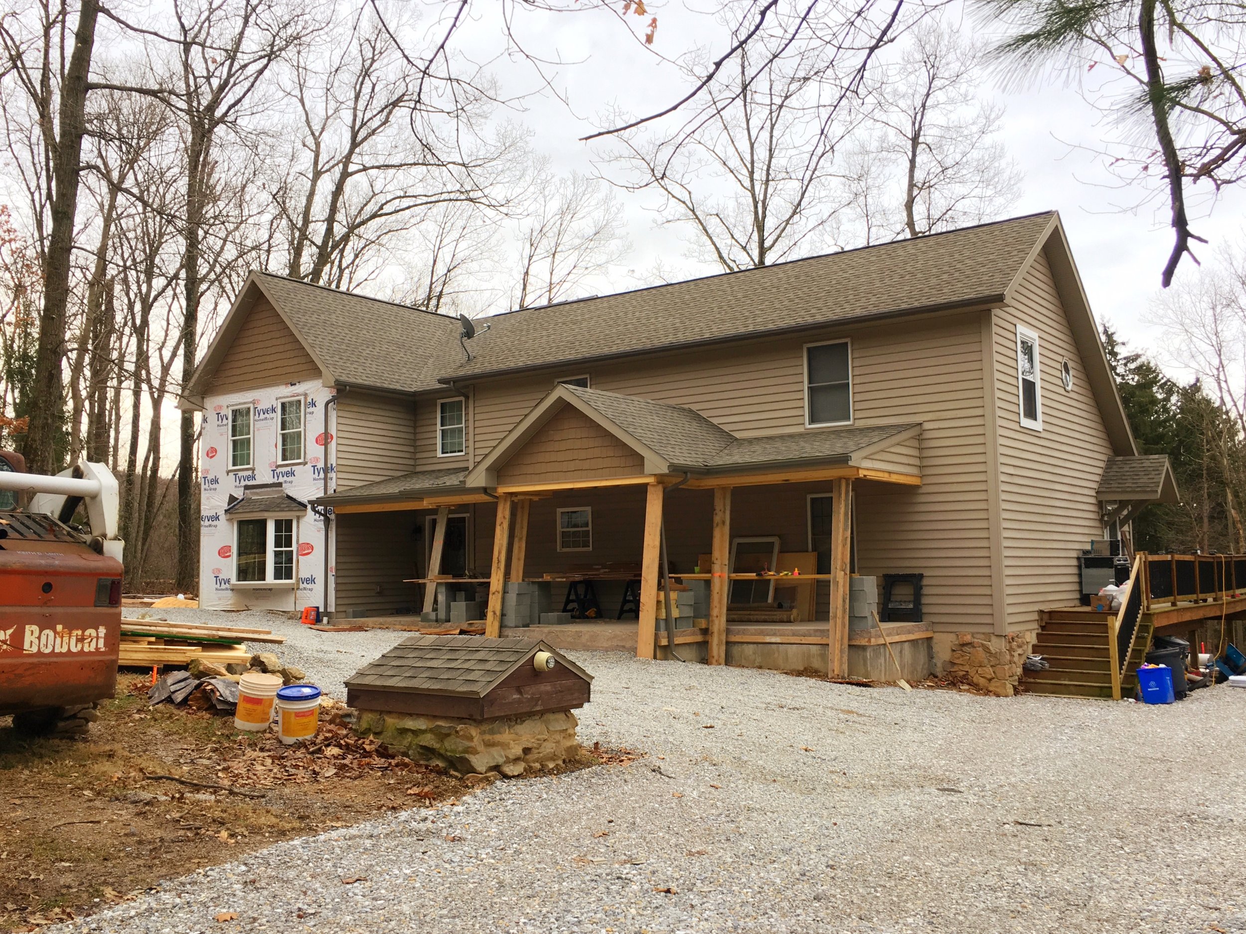Our house, mid-construction. Stone, soon!