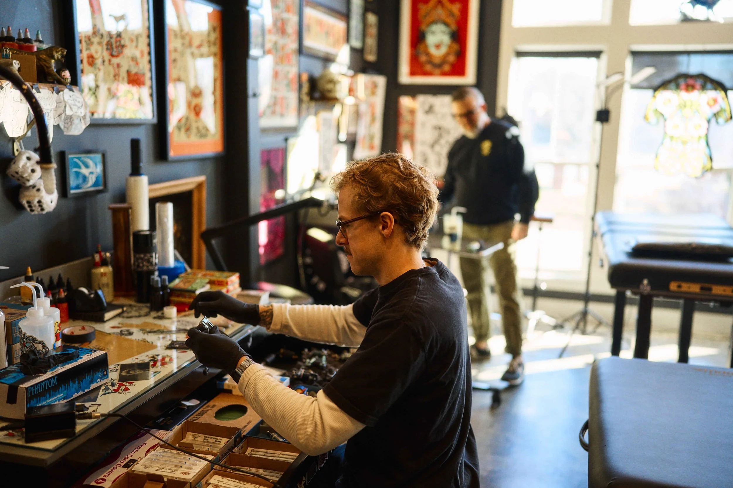 Tattoo Artist Setting Up 