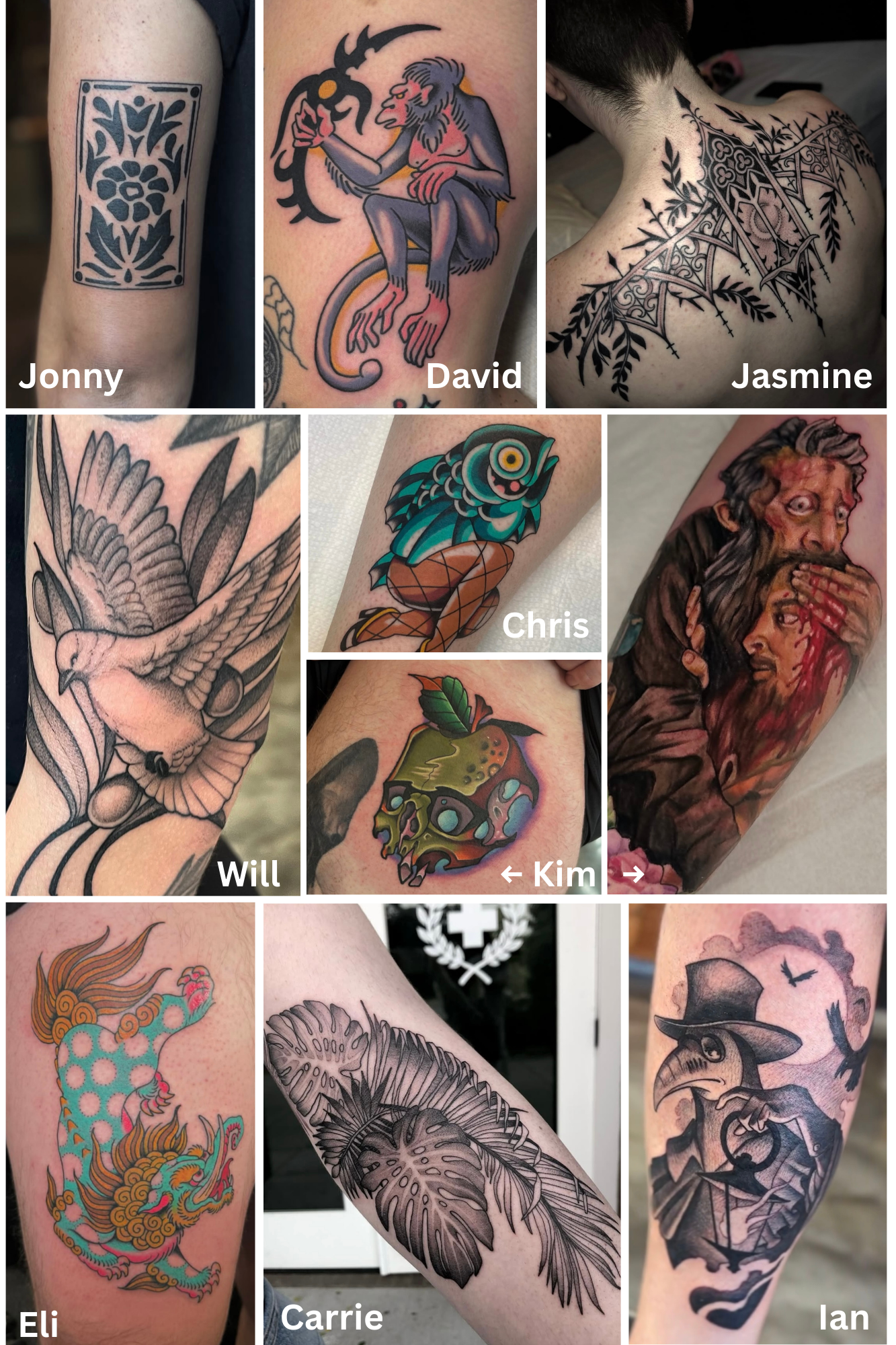 Tattoos done by Nashville based artists
