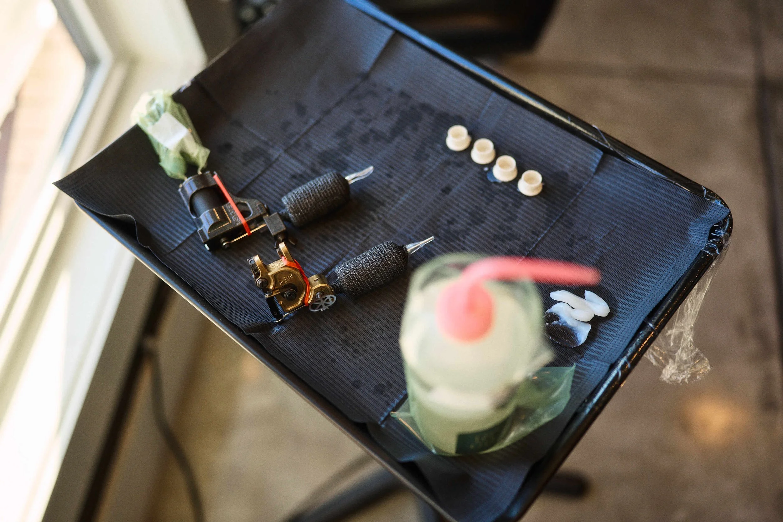 Tattoo station set up and ready for a tattoo appointment