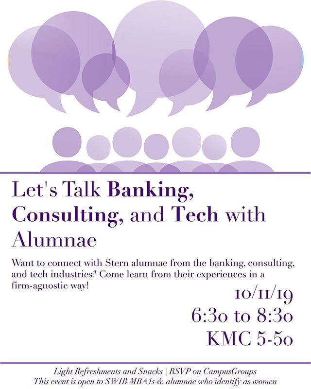 MBA1s: Really exciting event with a wide variety of alumnae on October 11th / sign up on CampusGroups #nyustern #nyuswib