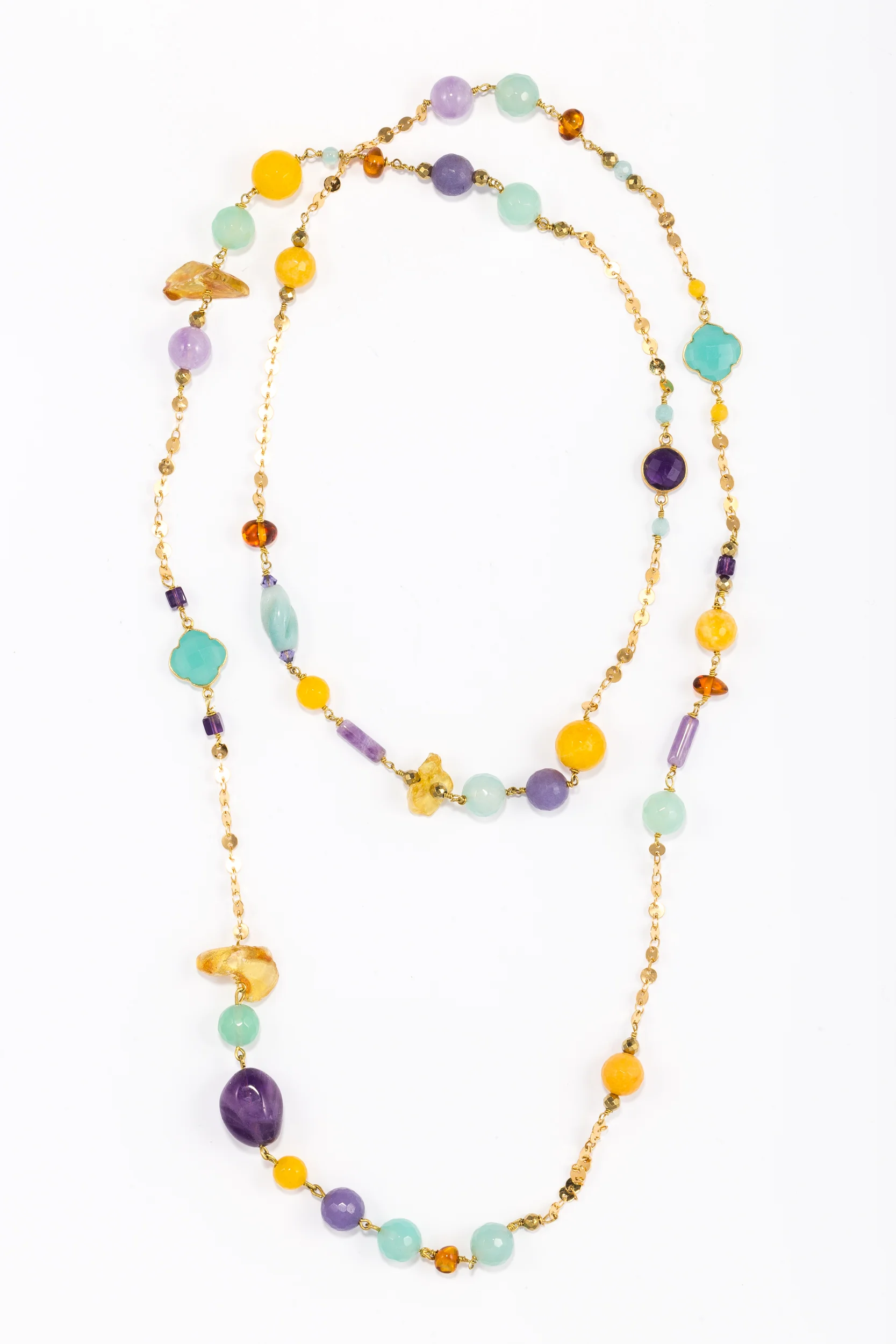 Sautoir Ambra jaune violet vert