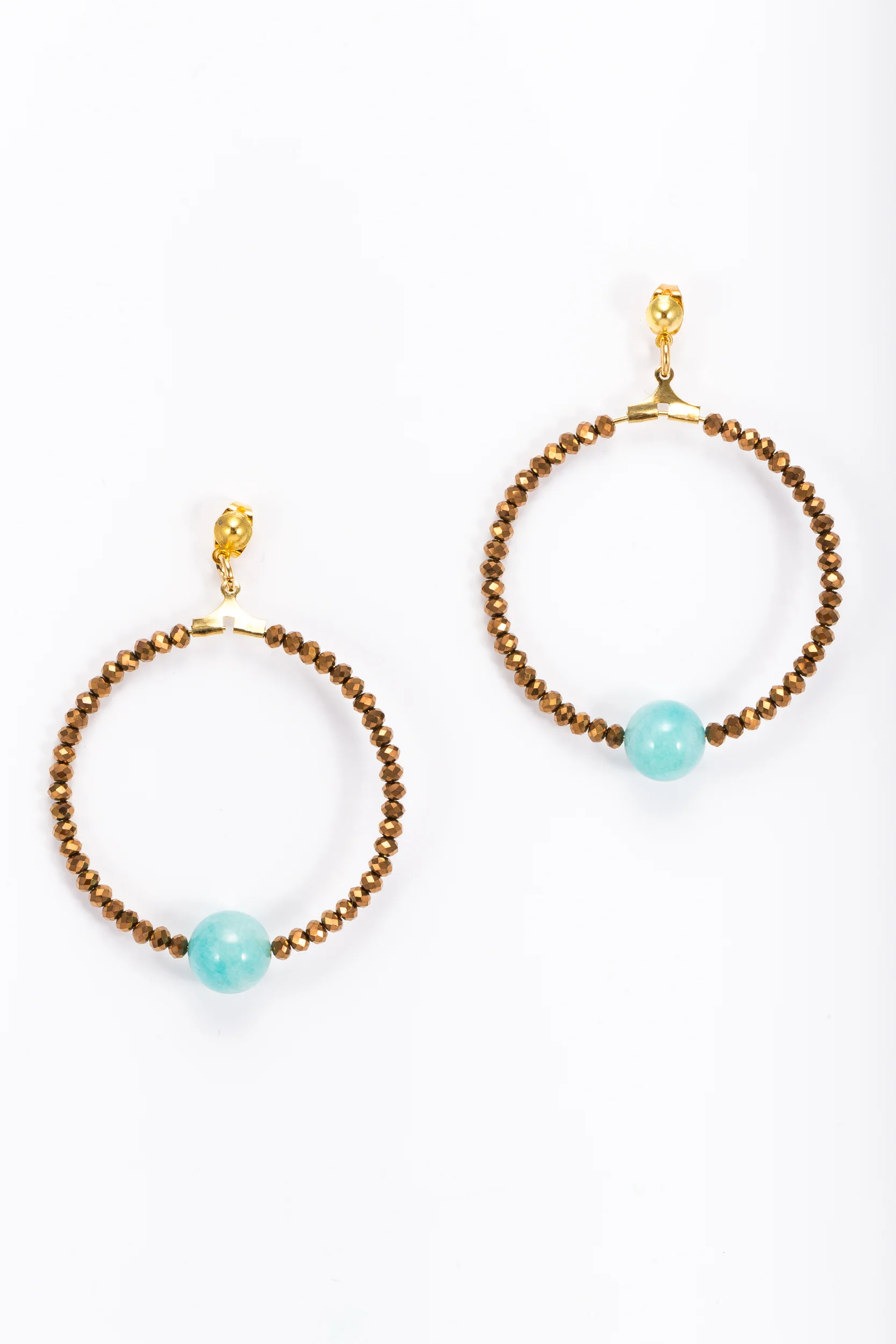 Boucles d'oreilles créoles cuivre et turquoise