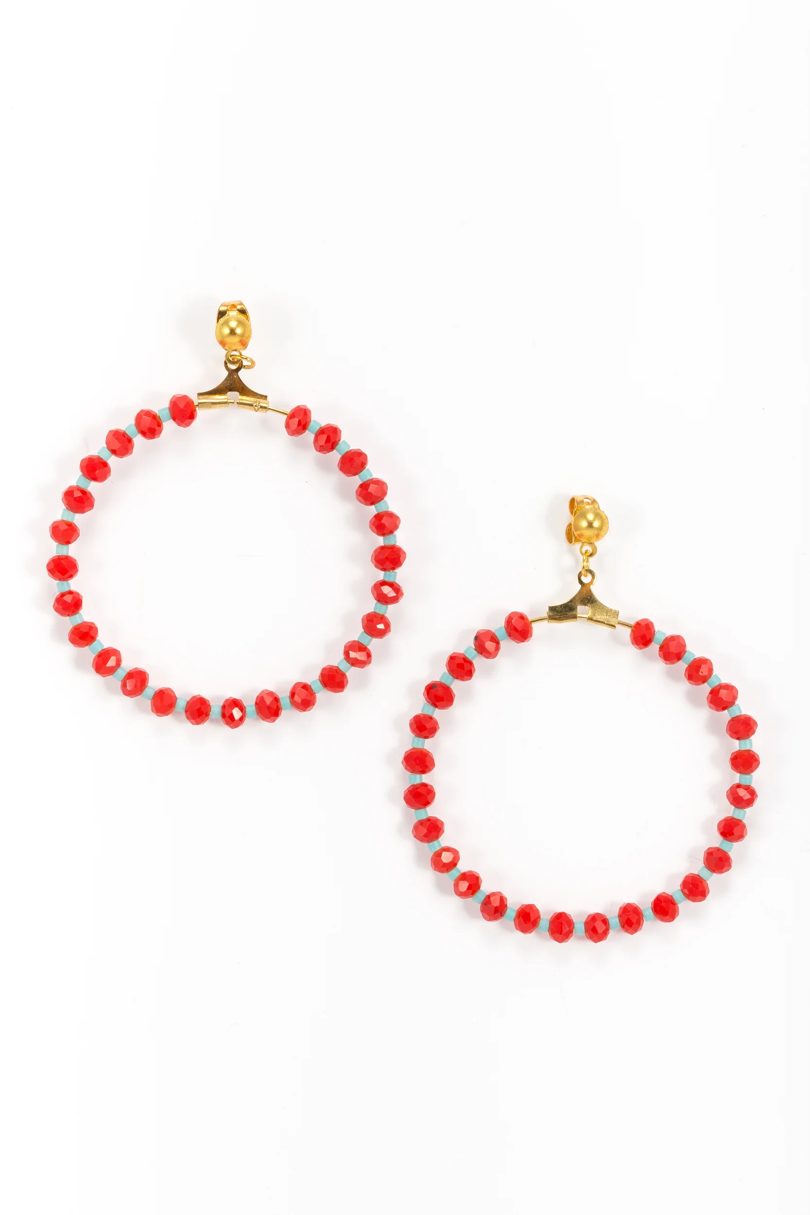 Boucles d'oreilles créoles rouge et turquoise