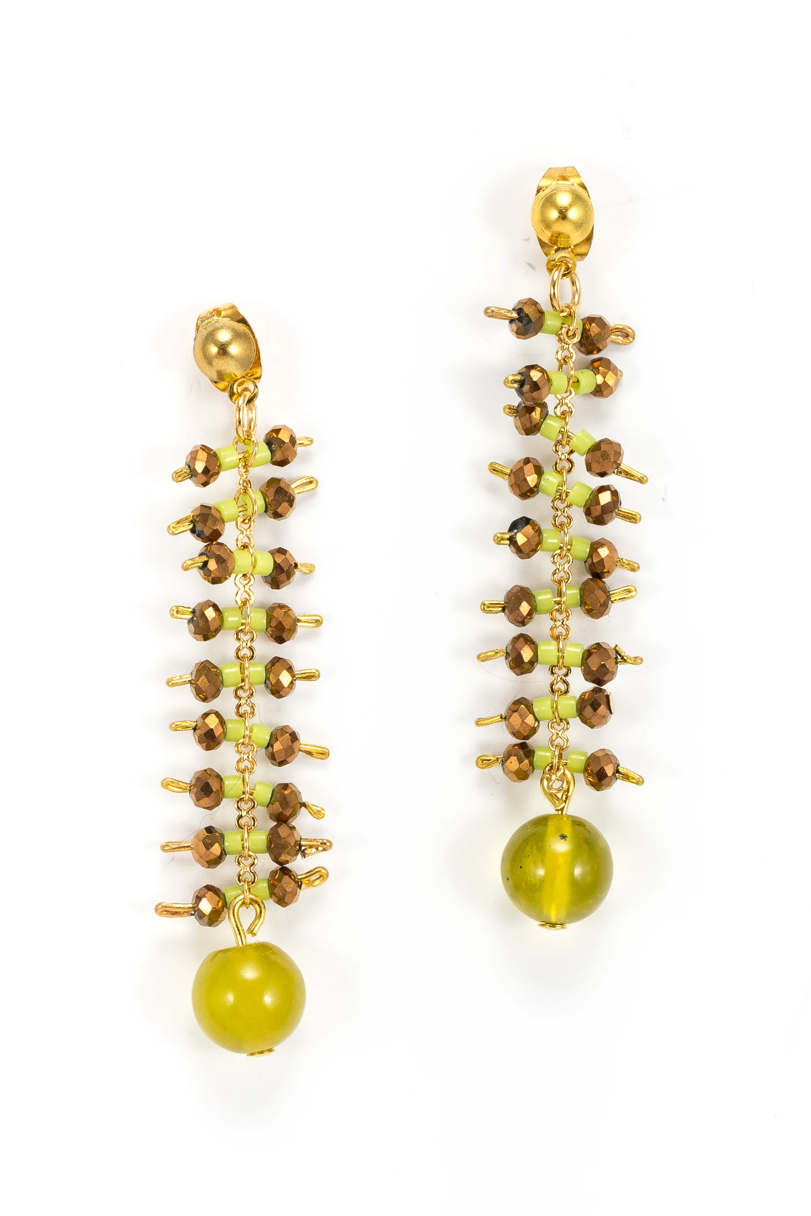 Boucles d'oreilles Laly vert anis et cuivre