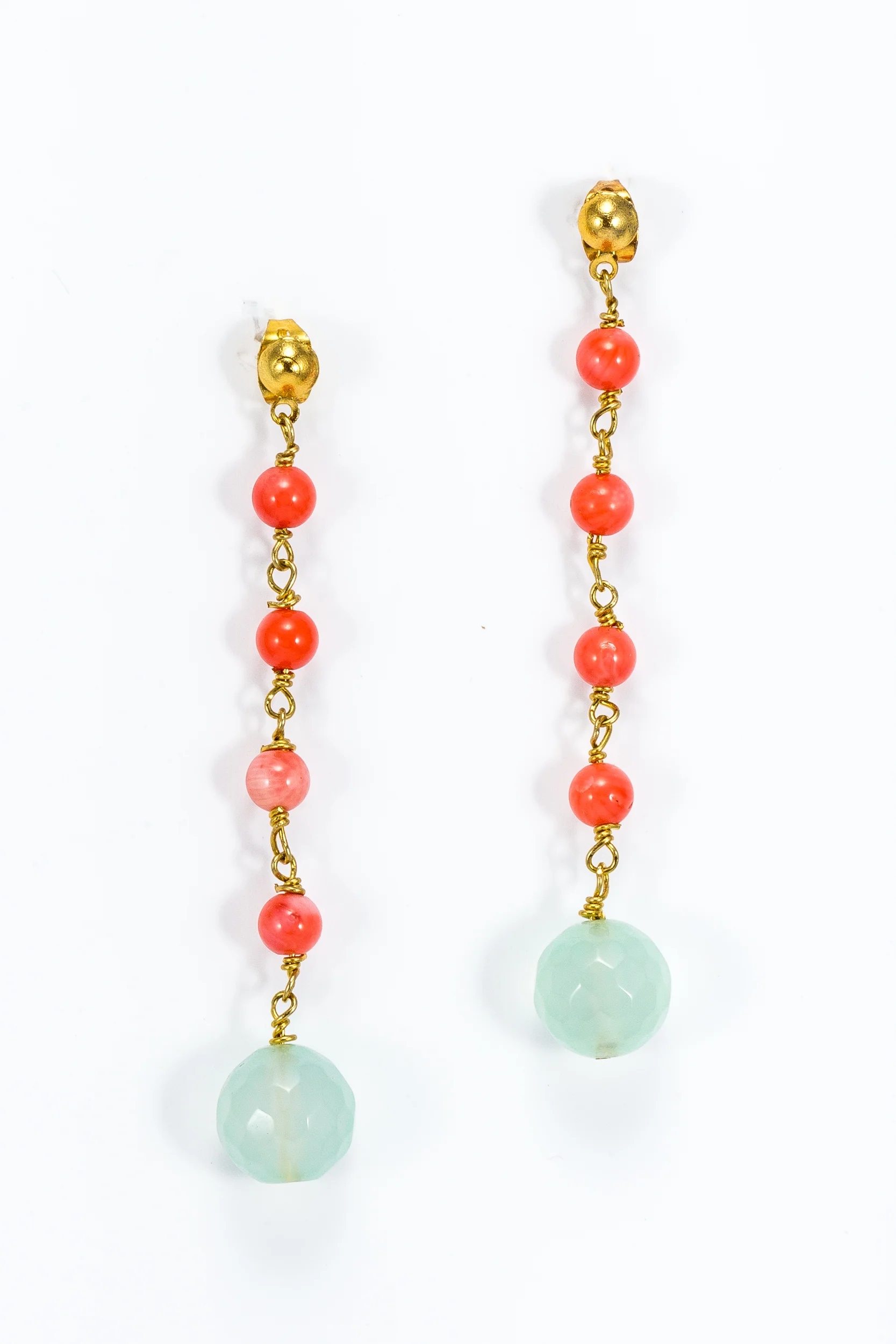 Boules d'oreilles Agata orange et bleu turquoise