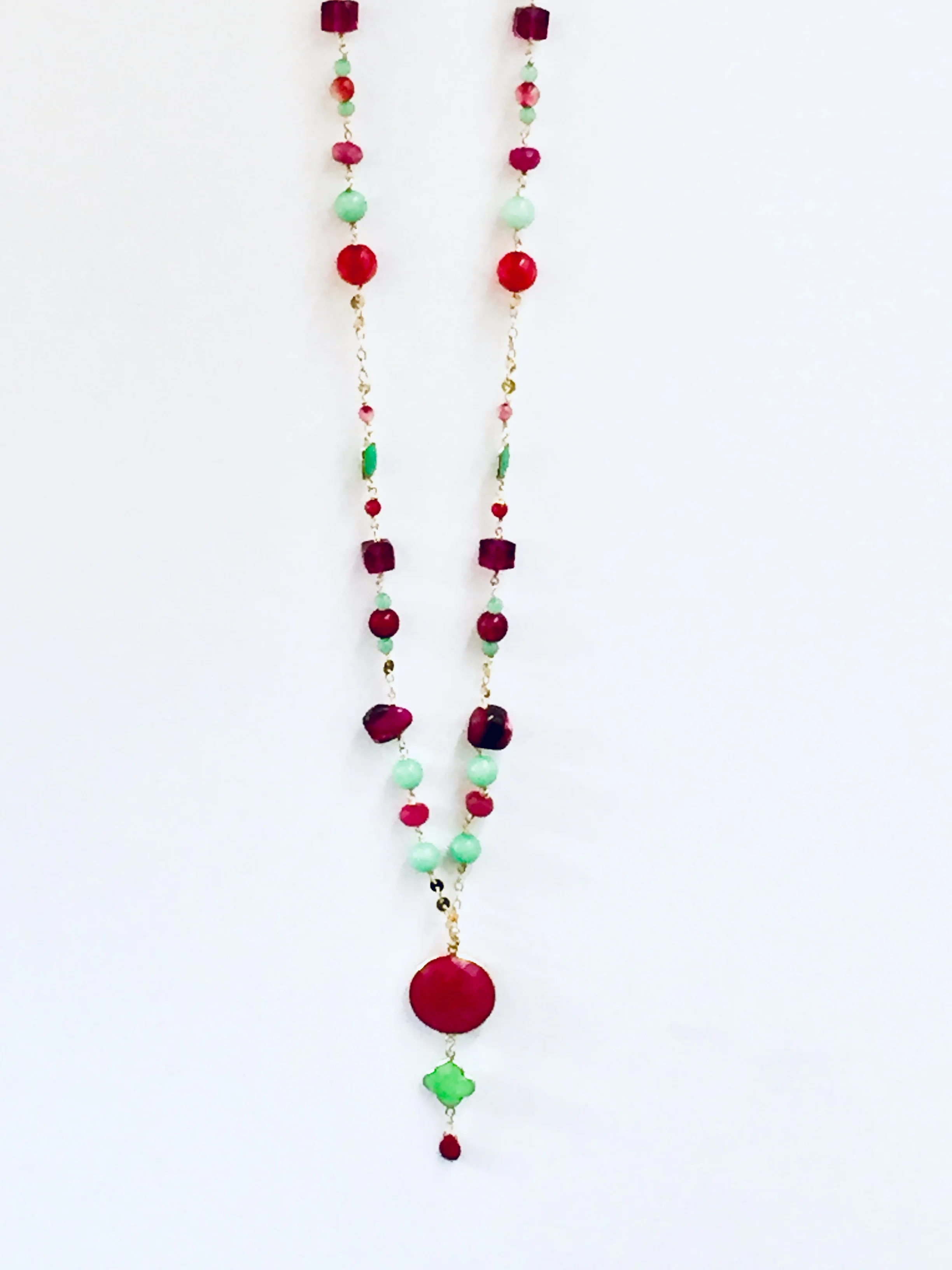 Sautoir Pastilla vert et framboise