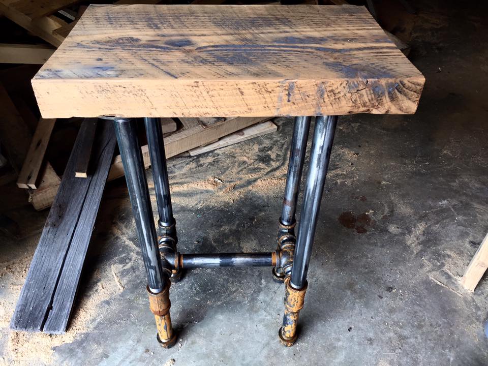 Industrial floor joists and metal piping bar stools
