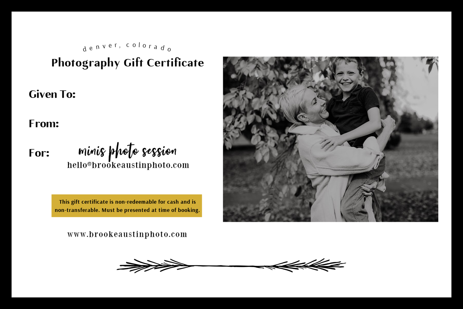 Editable Photography Photoshoot Gift Card Surprise Photography