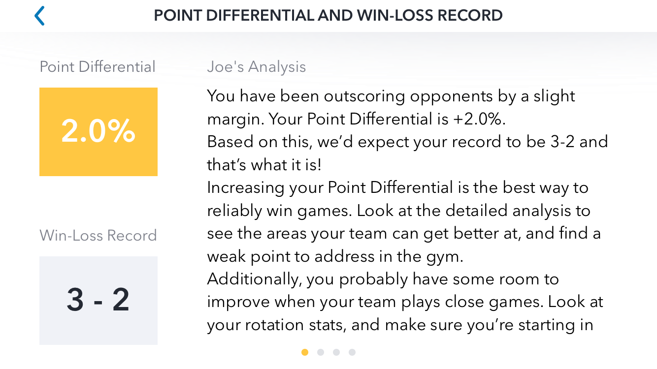 Point Differential Wizard Screen, GMS Stats app