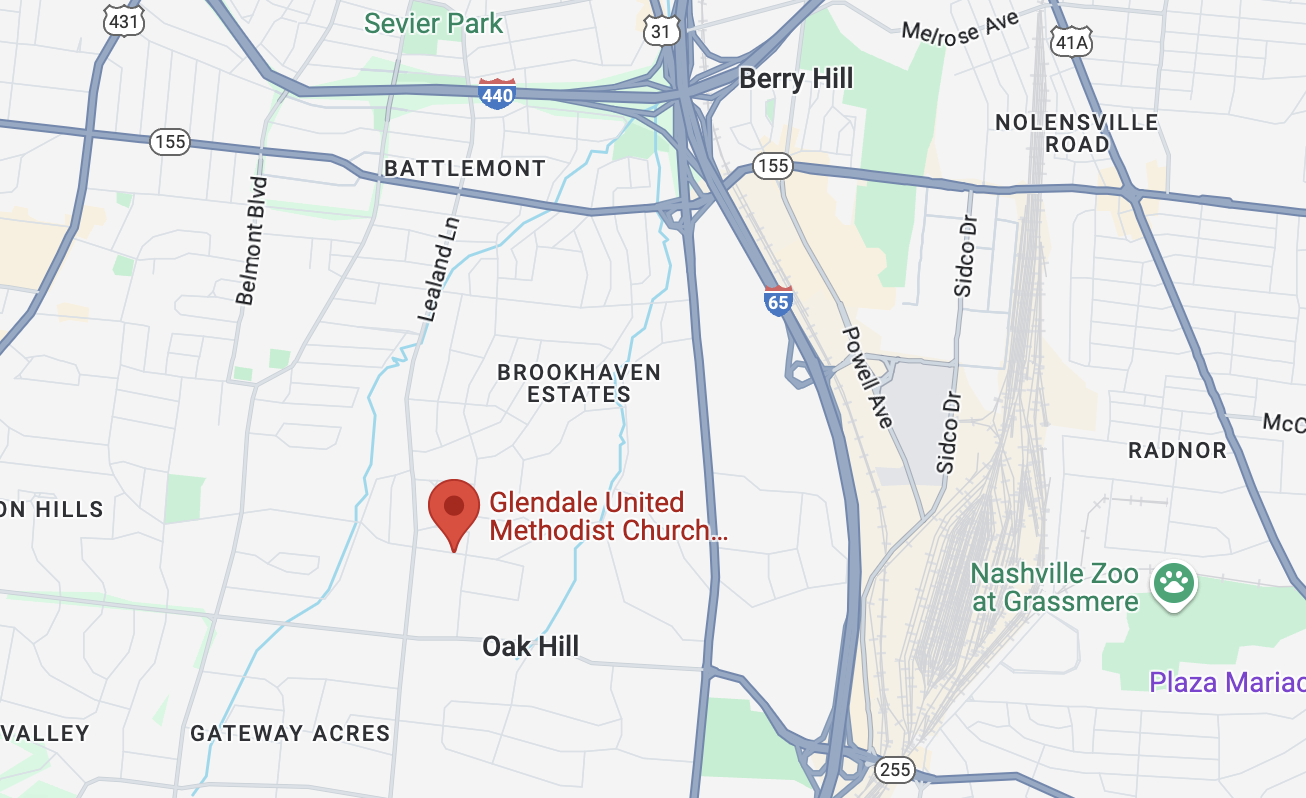 A Google map image of Glendale United Methodist location.
