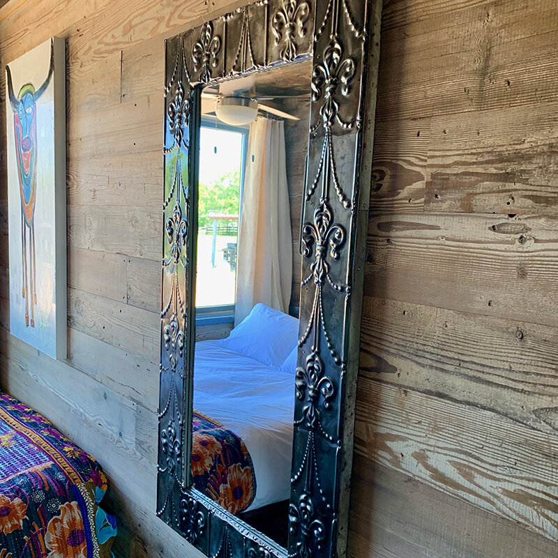 FLOPHOUZE SHIPPING CONTAINER HOTEL -Reclaimed Tin Ceiling Mirror