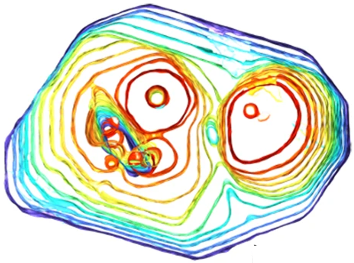 Hard impingement of decagonal QCs over time during growth (colored isochrones).