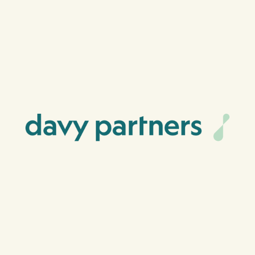 Davy Partners logo with stylized drop icon on a light background.