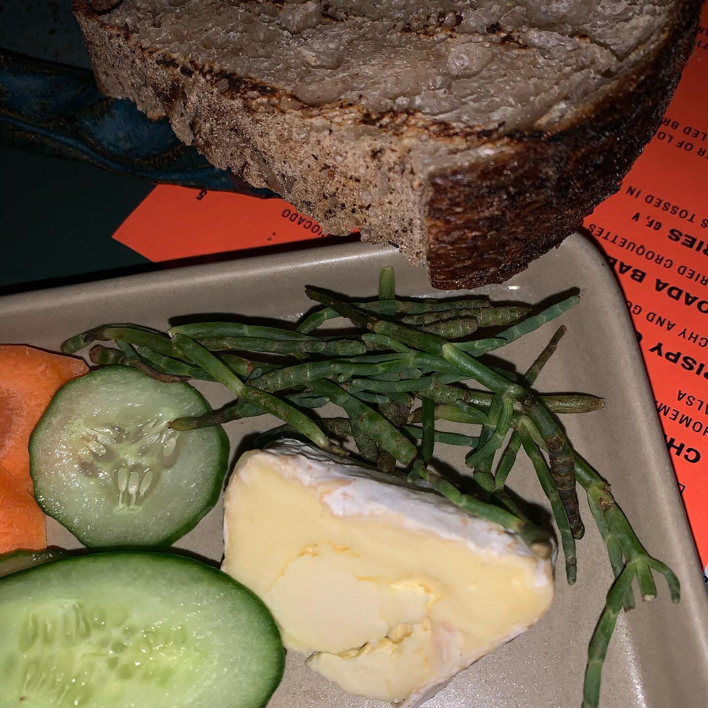 DREAM COME TRUE - I was unexpectedly served the delicious marsh succulent Salicornia (pickleweed) on a cheese plate at my anniversary dinner.