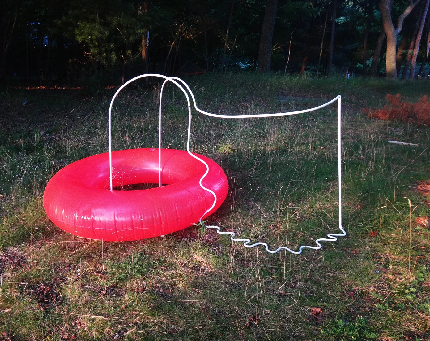Made at Ox-Bow School of Art and Artists’ Residency; recipient of Portfolio Merit Scholarship, 2019, steel, spray paint, and pool float