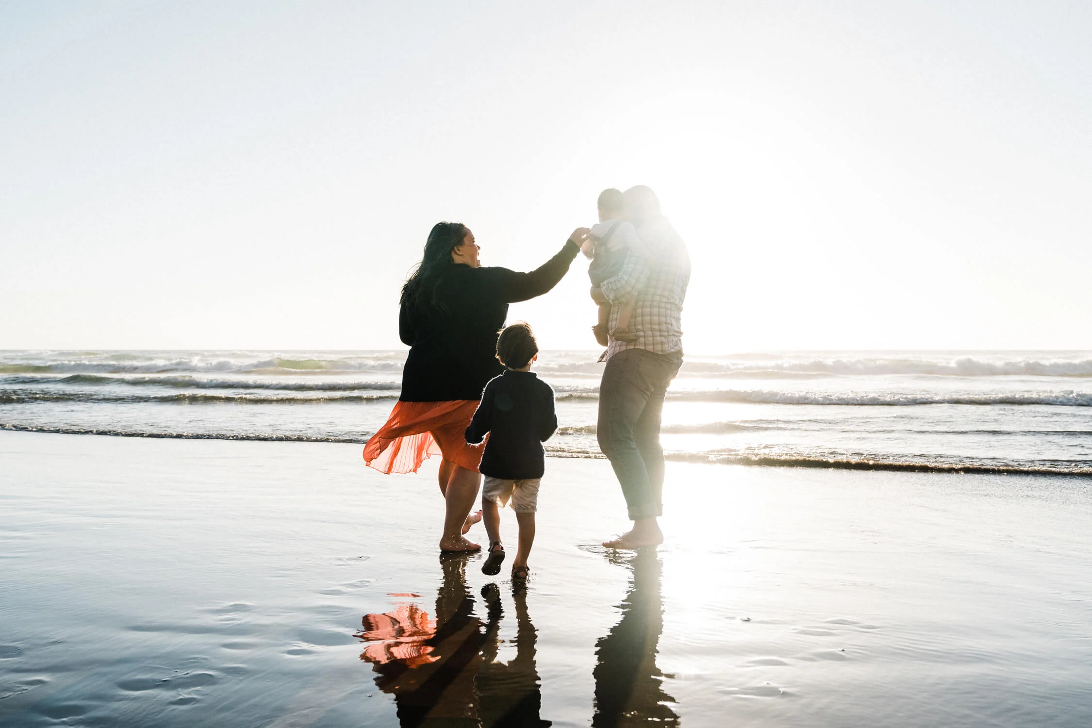 Cannon Beach Family Reflection Ocean Sunset