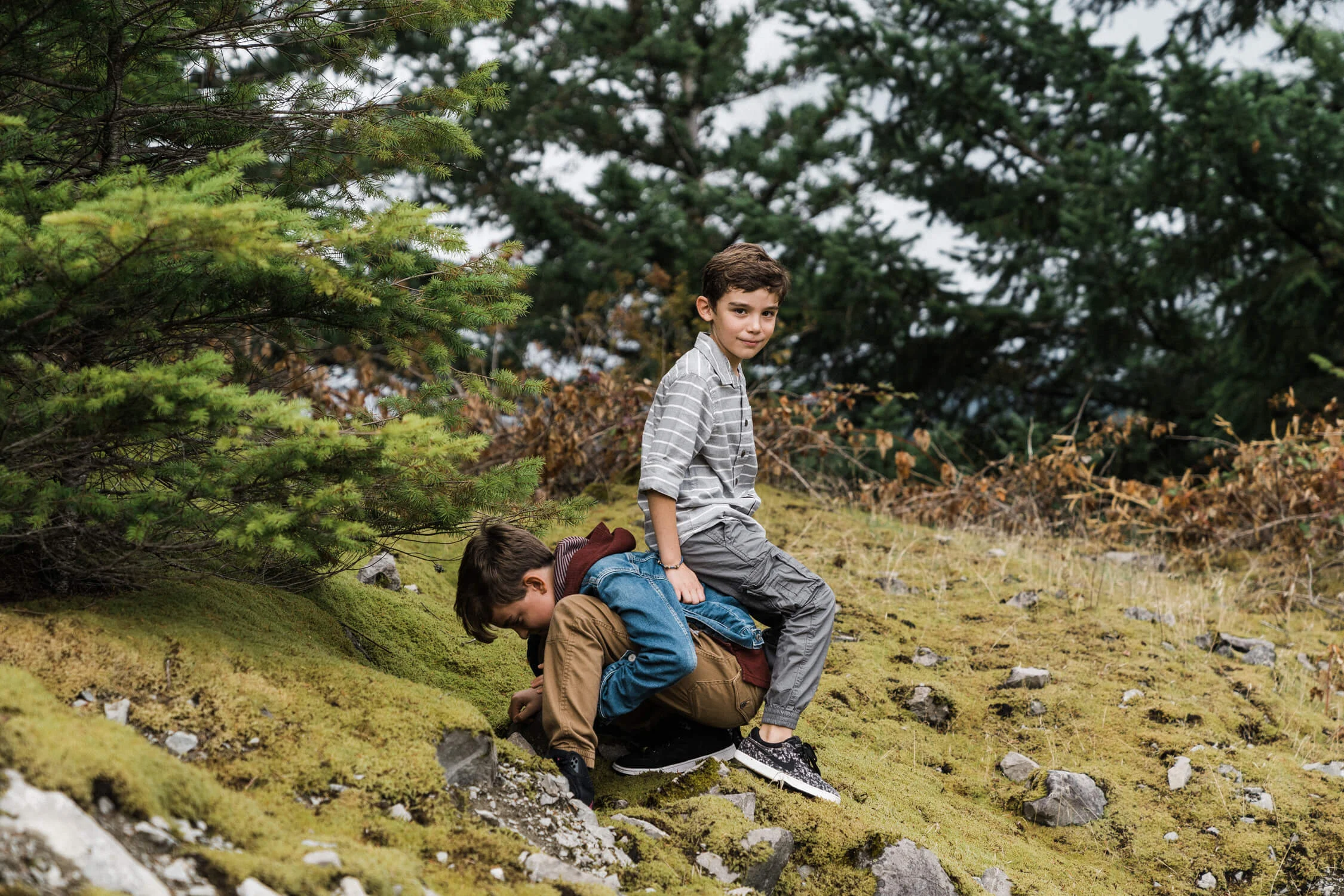 brother hiking Columbia river gorge moss