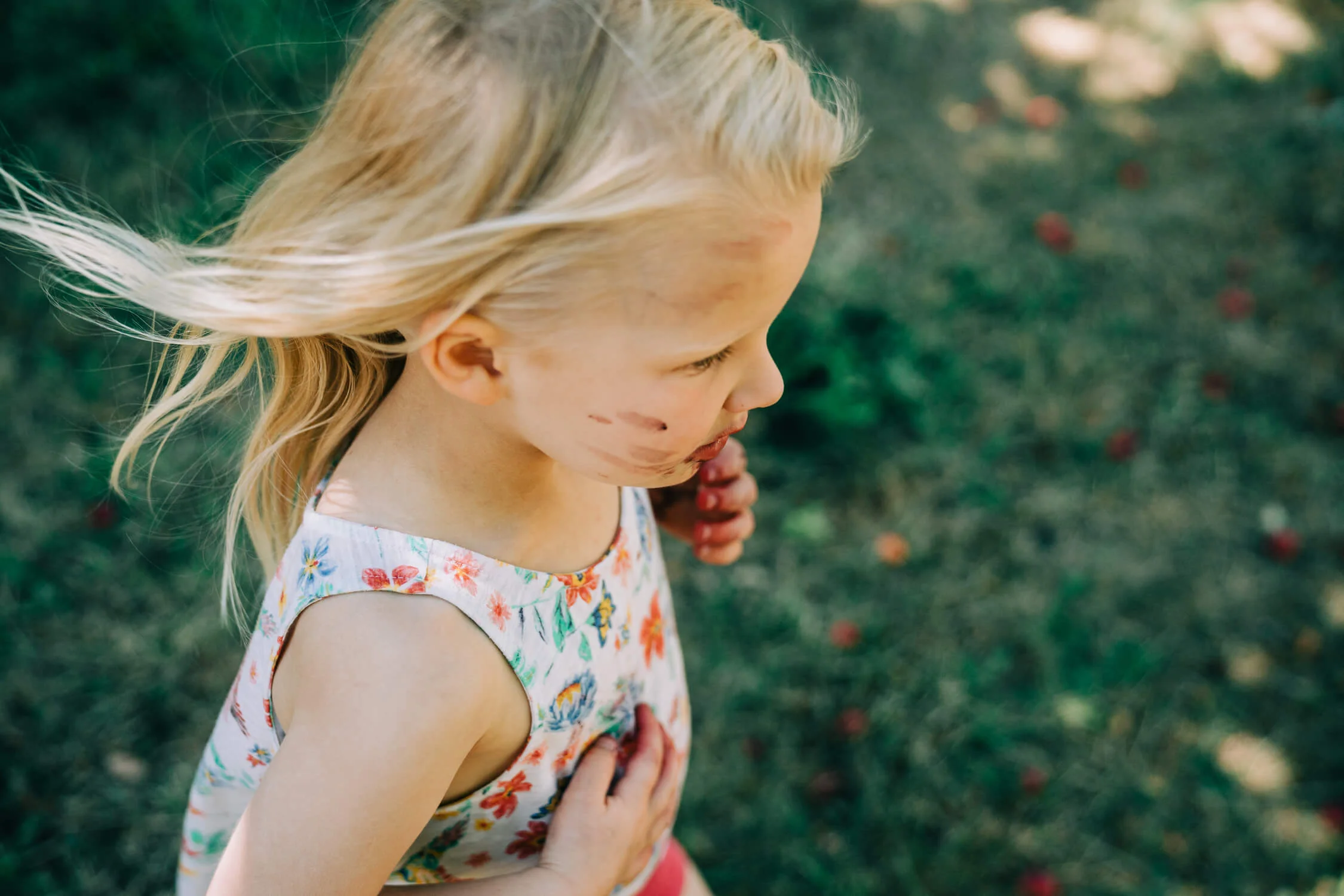 plum orchard blonde hair flower dress messy kids