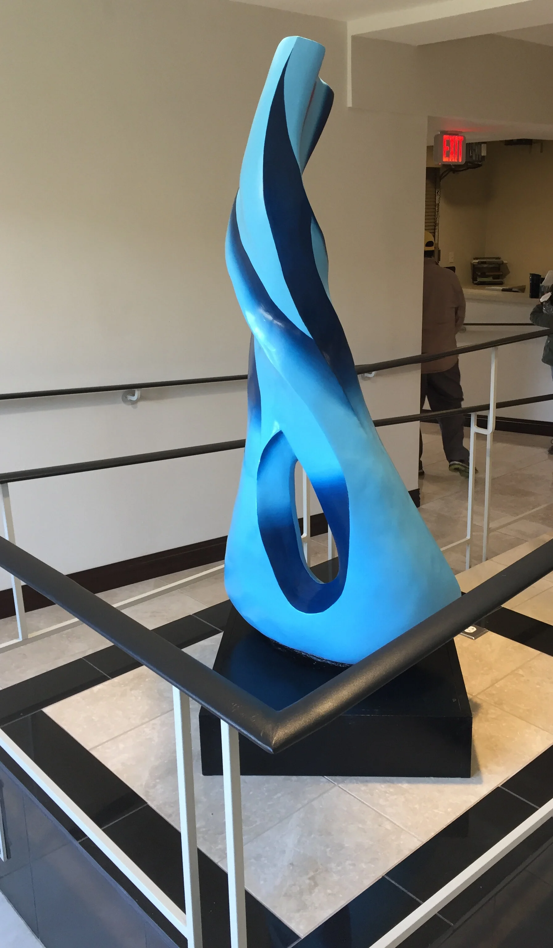  Dancing Blue was recreated in lifesize form for The City of Brentwood as it is on loan for the next two years. This sculpture measures 4 ft in height. The structure is reinforced with rebar, wire and chicken wire then it is covered with paris plaste