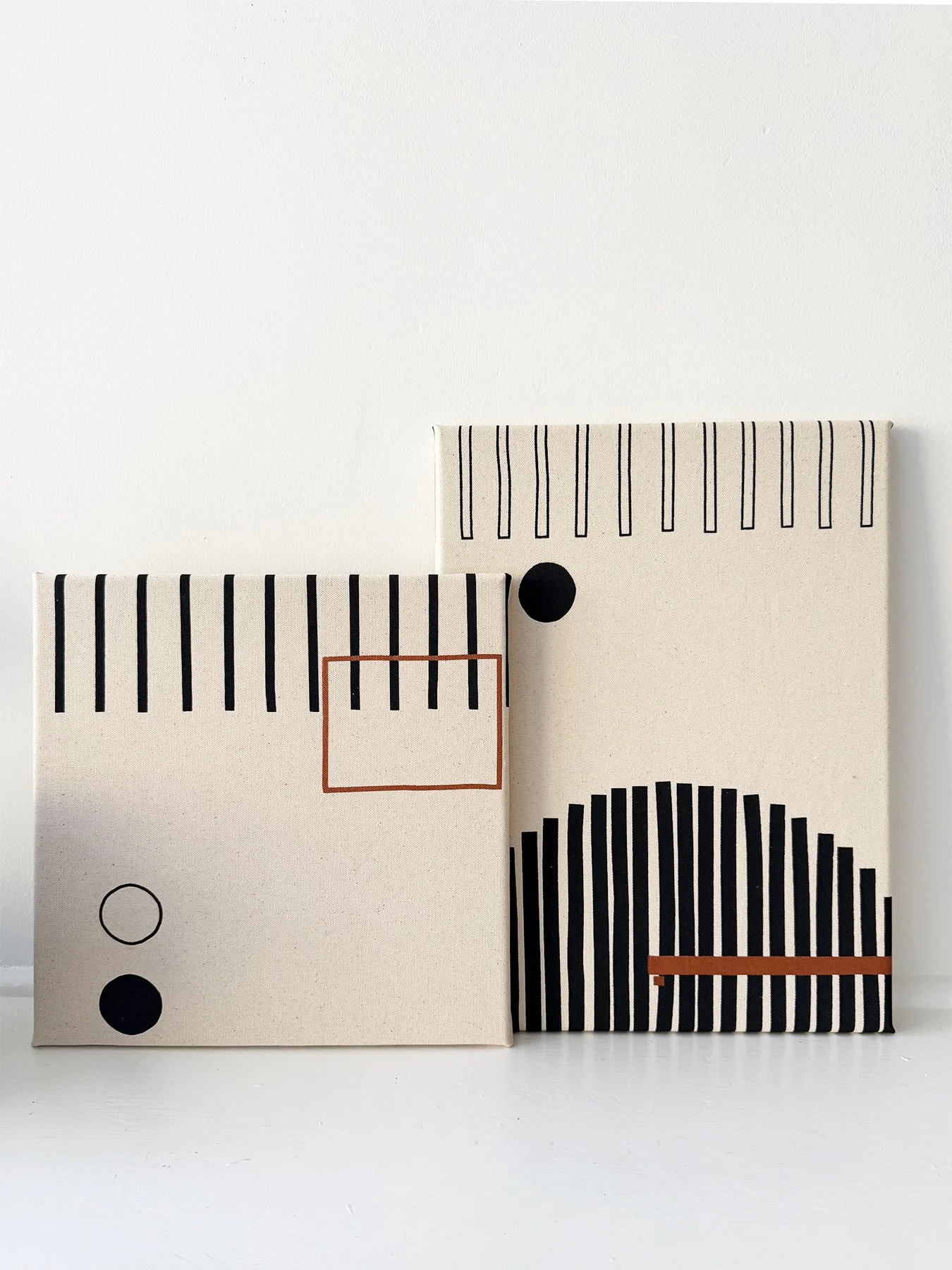 Wall Hanging/Diptych Abstract I Charcoal  w/Copper