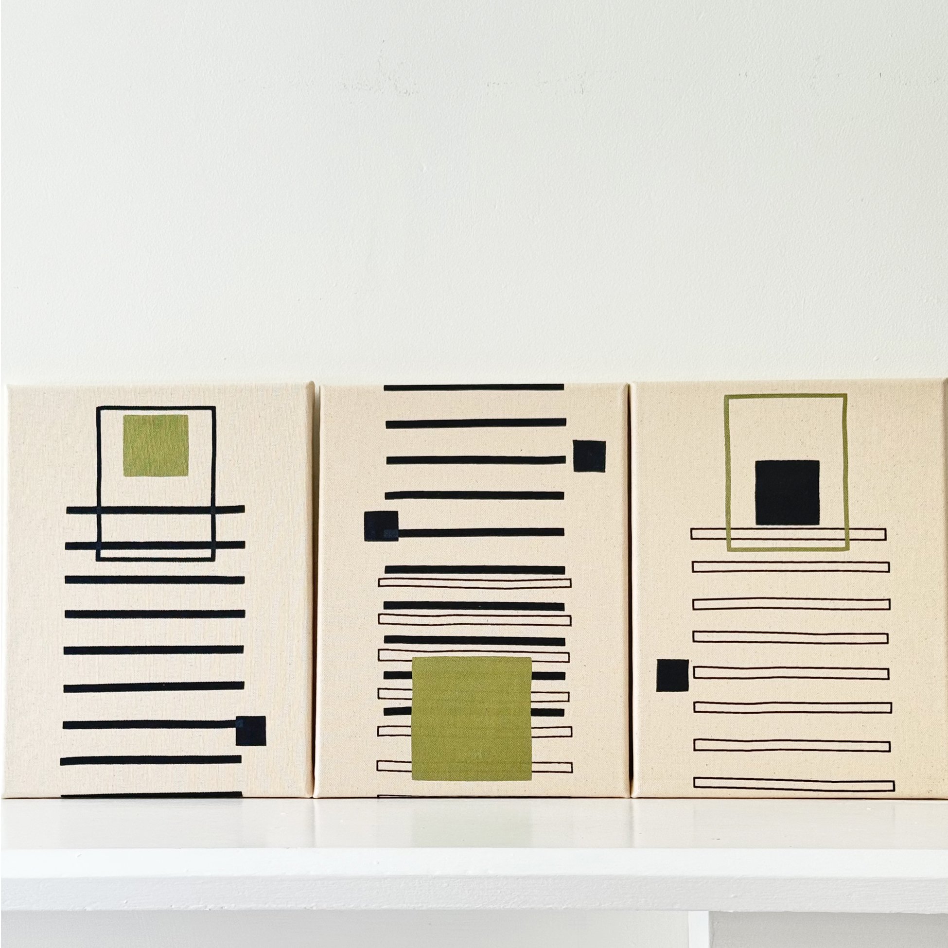 Wall Hanging/Judd + Squares w/Charcoal and Metallic Olive