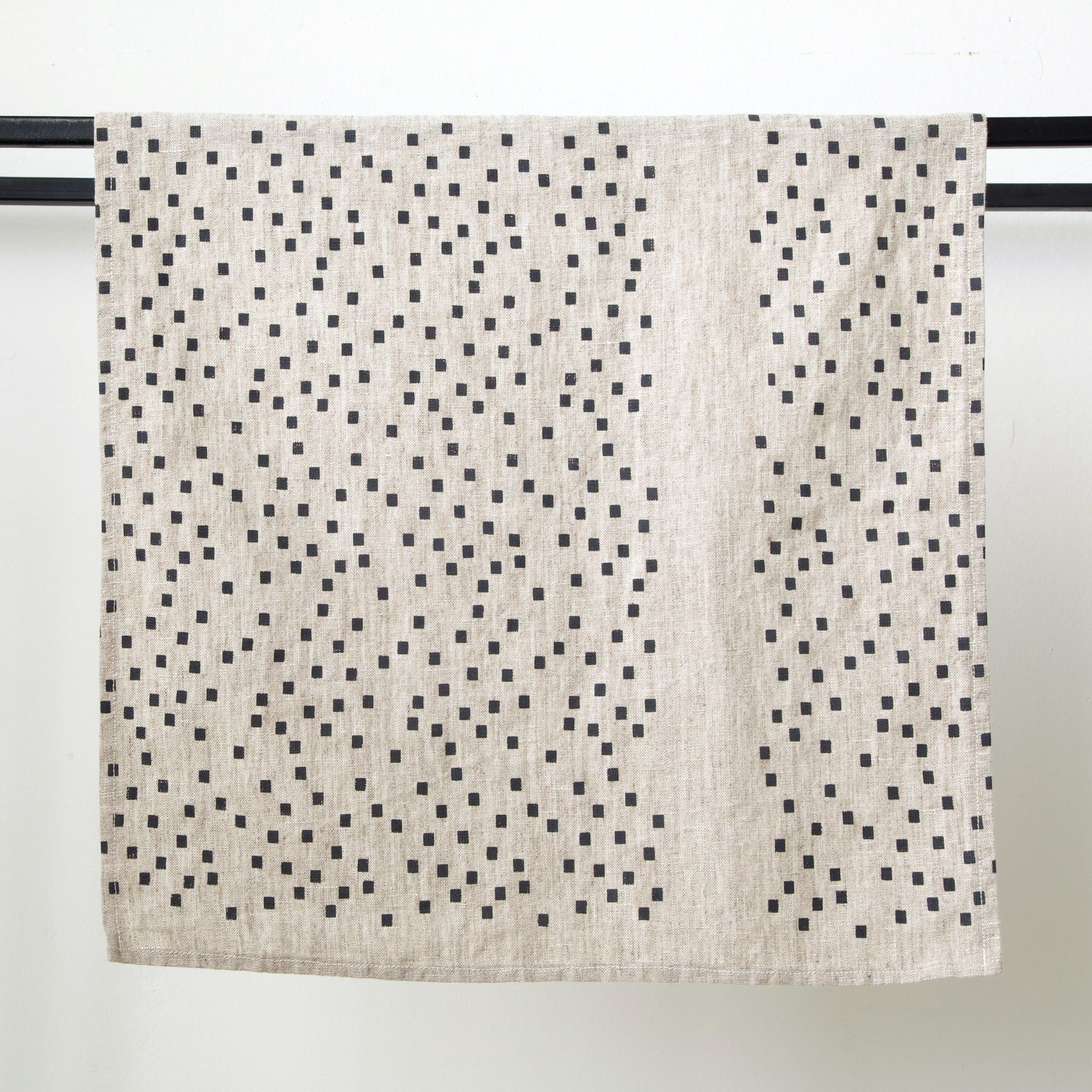 Charcoal Snippets Print on Stone Linen. Made from 100% European Linen and measures 18" x 18". Napkin has been prewashed.
