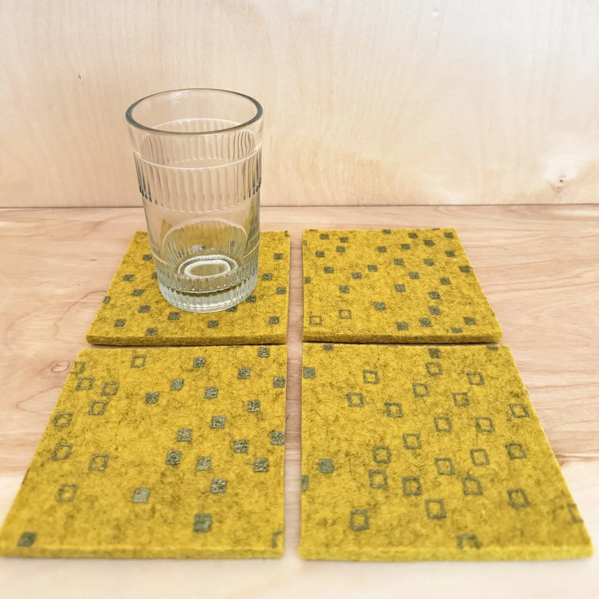 Coasters/Metallic Olive Snippets on Citron Wool Felt