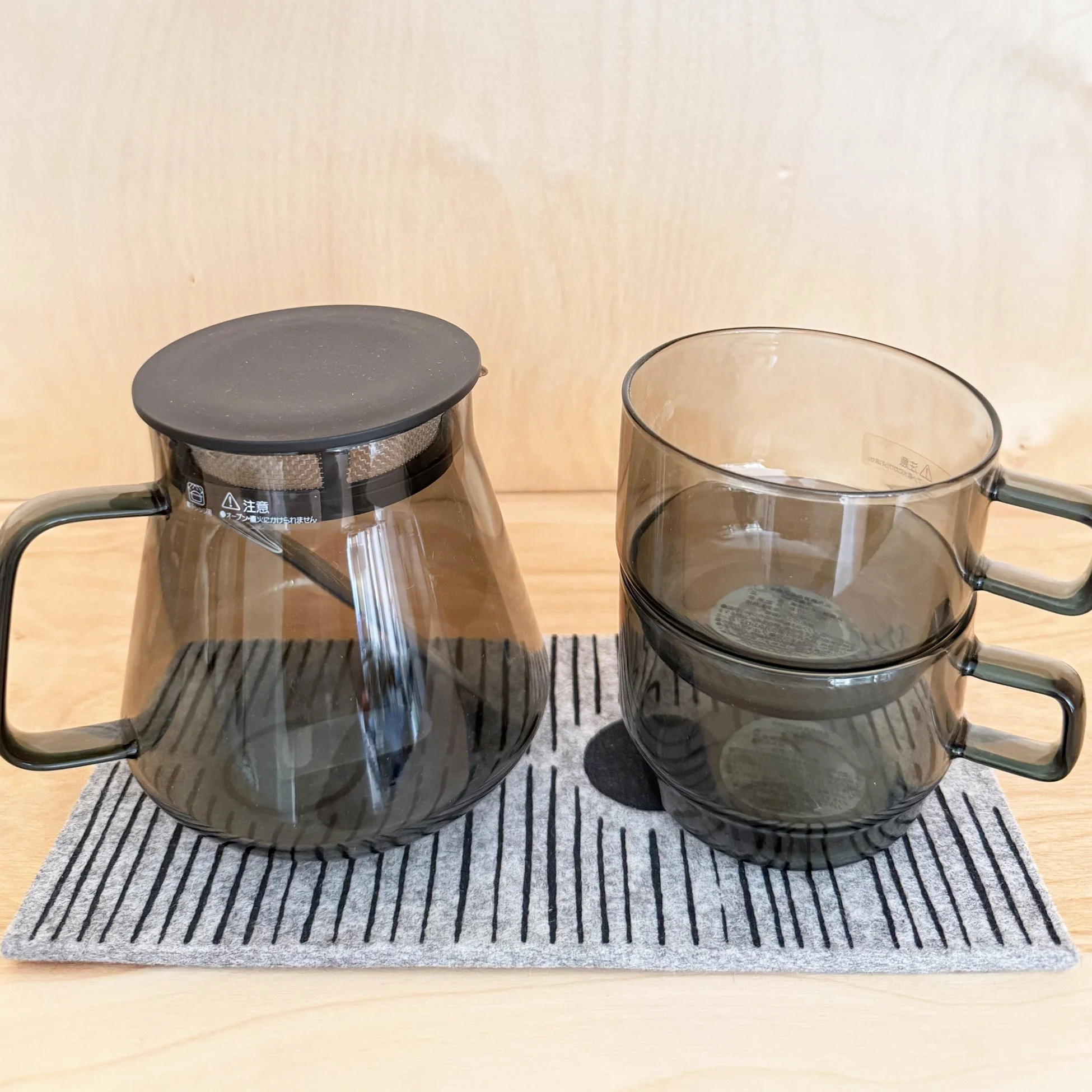Double Coasters/Charcoal Peeka Print on Grey Wool Felt