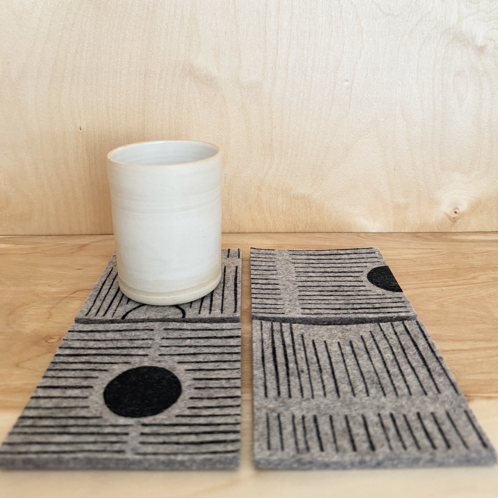 Coasters/Charcoal Peeka Print on Grey Wool Felt