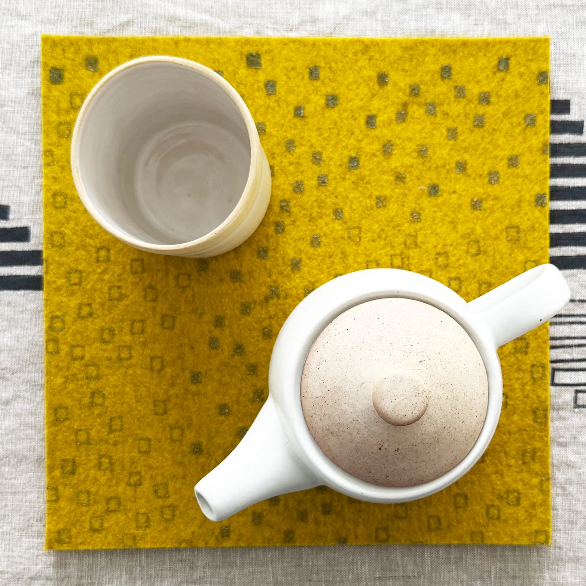 Trivet/Metallic Olive Snippets Print on Citron Wool Felt