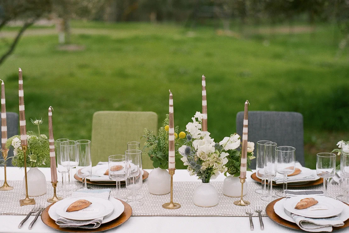  Rustic Scandinavian Styled Wedding: Paper Goods + Calligraphy: Sweet + Crafty // Photography: Josh Gruetzmacher // Venue: Chalk Hill Clematis // Planning: Be Hitched Event Planning + Design // Florist: Chestnut &amp; Vine Floral Design // Wedding Dress: Elise Hameau from LOHO Bride // Bride’s Shoes: Bryr Clogs // Hair + Makeup: Fox &amp; Doll // Groom’s Suit: The Black Tux // Catering: Quince // Cake: The Whole Cake // Table Top Rentals: Frances Lane // Furniture Rentals: Bright Event Rentals // Jewelry: Melissa Joy Manning // Linens: La Tavola Linens // Ceramic Vessels: Gerhard Ceramics 