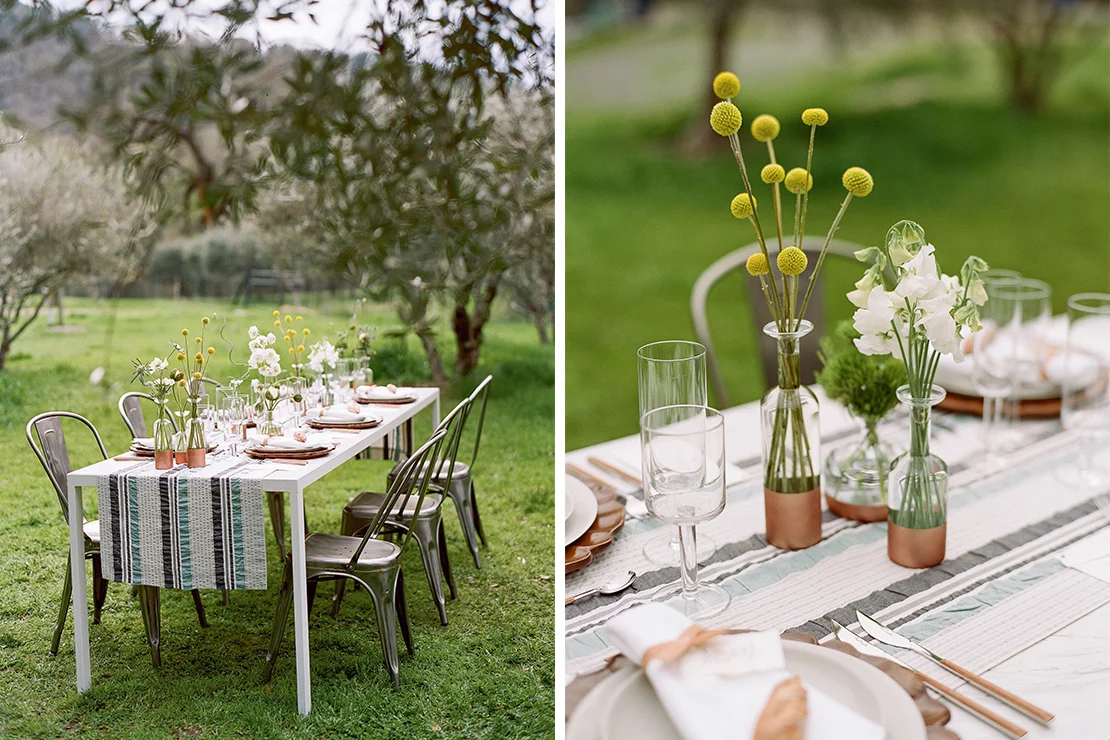  Rustic Scandinavian Styled Wedding: Paper Goods + Calligraphy: Sweet + Crafty // Photography: Josh Gruetzmacher // Venue: Chalk Hill Clematis // Planning: Be Hitched Event Planning + Design // Florist: Chestnut &amp; Vine Floral Design // Wedding Dress: Elise Hameau from LOHO Bride // Bride’s Shoes: Bryr Clogs // Hair + Makeup: Fox &amp; Doll // Groom’s Suit: The Black Tux // Catering: Quince // Cake: The Whole Cake // Table Top Rentals: Frances Lane // Furniture Rentals: Bright Event Rentals // Jewelry: Melissa Joy Manning // Linens: La Tavola Linens // Ceramic Vessels: Gerhard Ceramics 