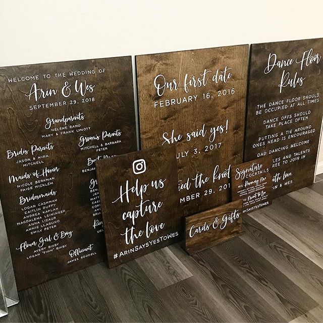 I have been busy behind the scenes with A LOT of exciting things happening. But before I share some  news, here is a look at the most recent set of signs headed to a super sweet couple for their big day. .
.
.
.
.
#sweetandcrafty #woodsigns #customde