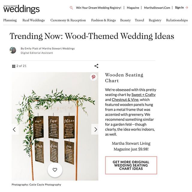 Oh heyyyyyy, Martha @martha_weddings! Thanks for helping me check another goal off my list! Honored you chose the sign I created for a styled shoot last year as one of your picks for trending wood-themed wedding ideas.
.
.
.
.
.
Photo: @catiecoylepho