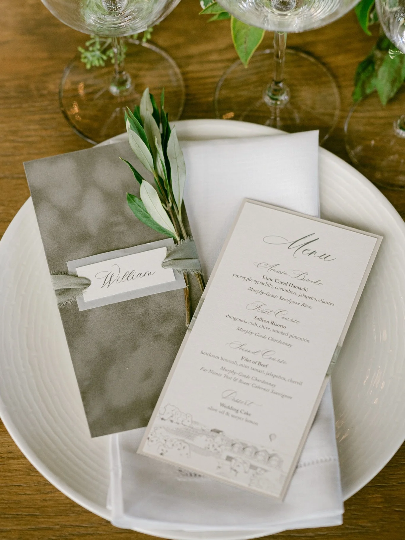 Velvet and raw edge chiffon ribbon. Details from the invitation carried through to the day-of details to create a cohesive experience from the first glimpse to the wedding day. 

Planning and Event Design: @asavvyevent 
Floral Design: @nancyliuchin 
