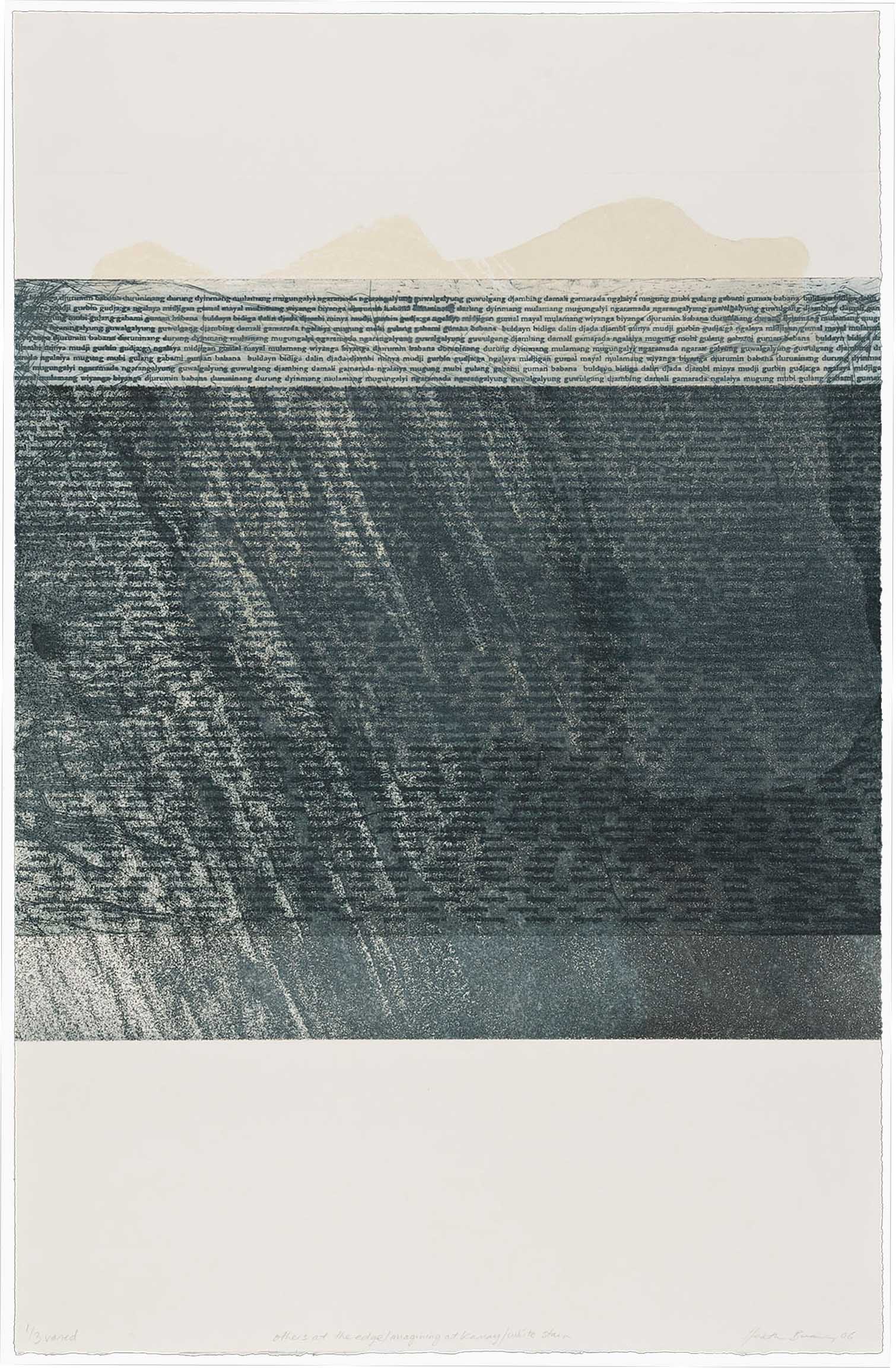 Other at the edge/ remembering at Kamay/ white stain etching 2004 100 x 65.5cm