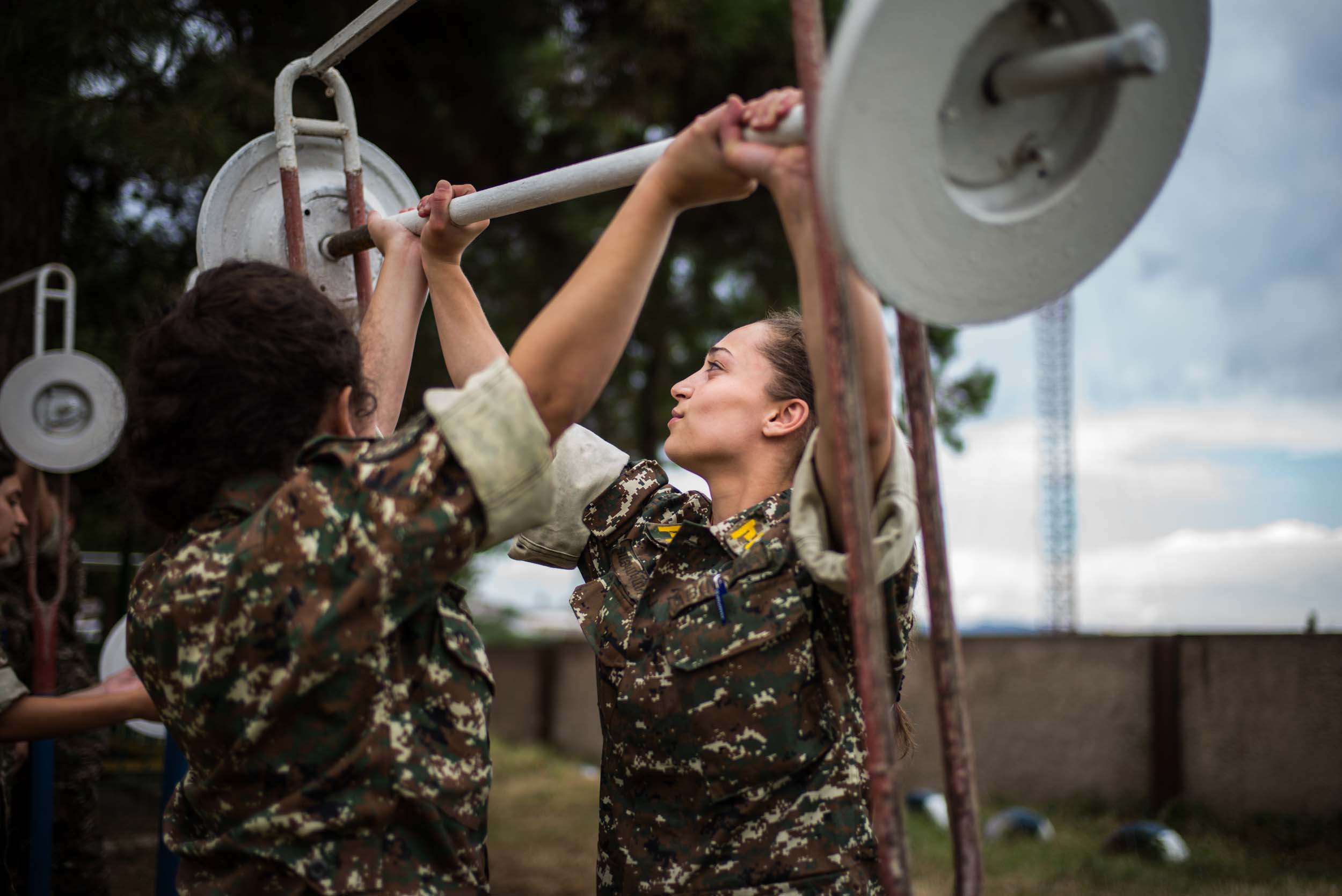  Young women during physical development at the Military High School in Stepanakert, Nagorny Karabakh. Female students were first admitted to Military High School in 2015. 